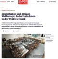 Ein Bericht der Kleinen Zeitung über einen Waffenfund im Zusammenhang mit Rechtsextremismus ist zu sehen. Viele Waffen sind auf einem Tisch aufgelegt.