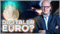Digitaler Euro? Professor Leonhard Dobusch steht auf diesem Thumbnail neben einem Euro, der sich in digitale Symbolik auflöst. Daneben steht der Schriftzug 