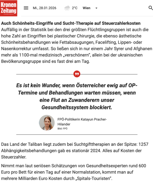 Screenshot aus dem Text des Krone-Artikels